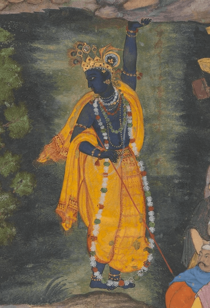 Krishna lifts Mount Govardhan, India, 17th c.