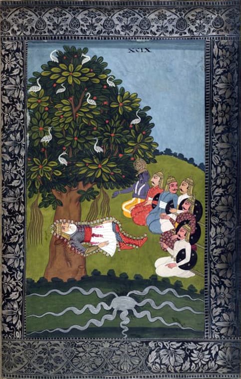 Bhishma on his bed of arrows, Razmnama, 1761 to 1763