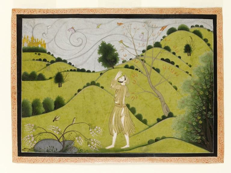 Sudāmā at the glimpse of Krishna’s palace, Pahari, c.1775